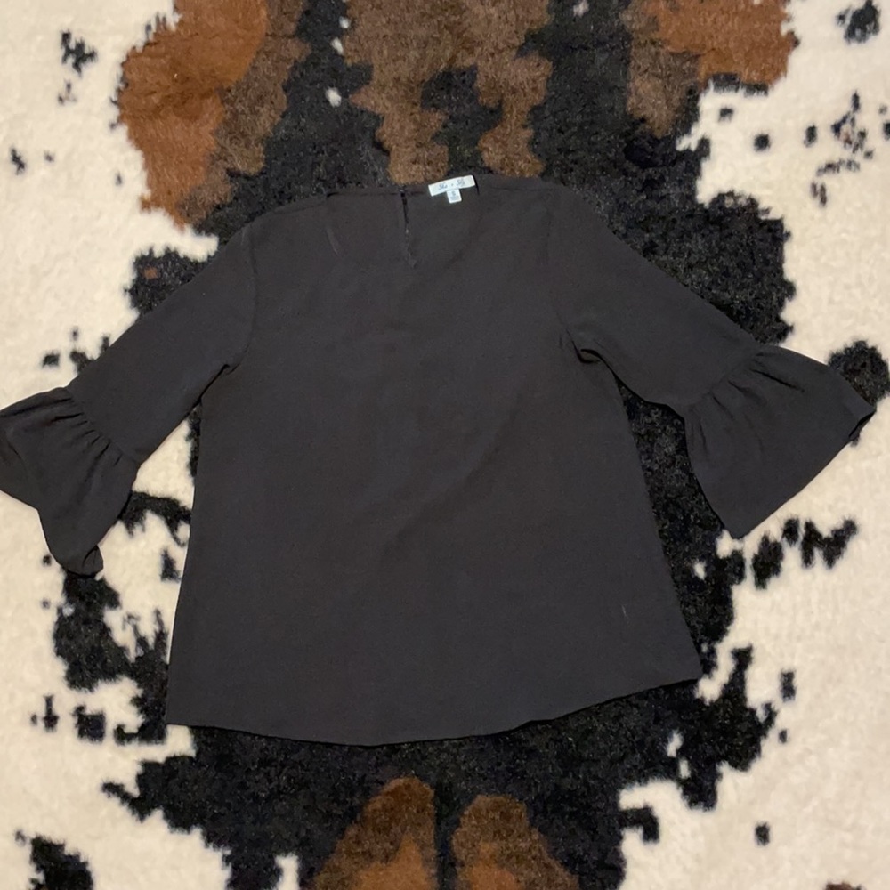She + Sky Basic Black Blouse Small - image 2